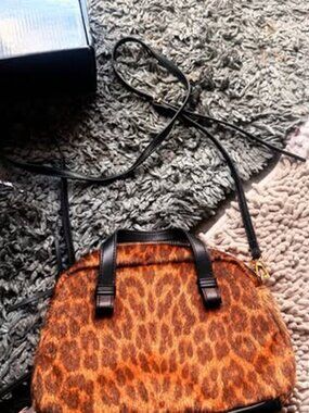 Leopard Print Faux Fur Crossbody Handbag